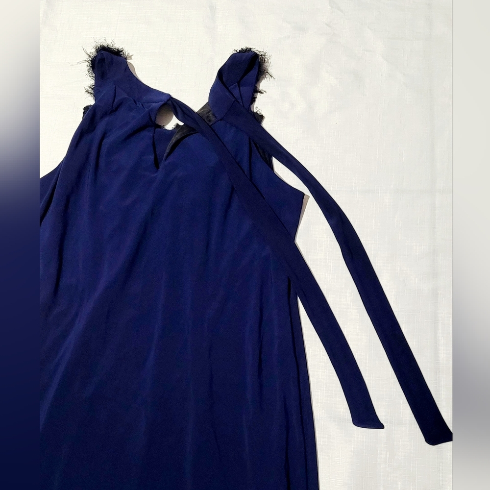 Taylor Navy Blue Pleated With Black Ruffle Sleeveless Shift Tent Tunic Dress 4 - Picture 5 of 10